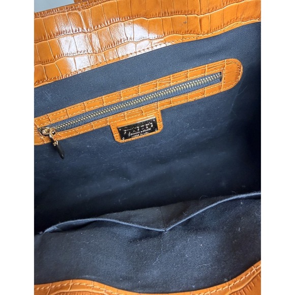 Claudia Firenze Calf Hair Leather Tote Bag Croc Embossed Trim Turn Lock Brown - Picture 8 of 13